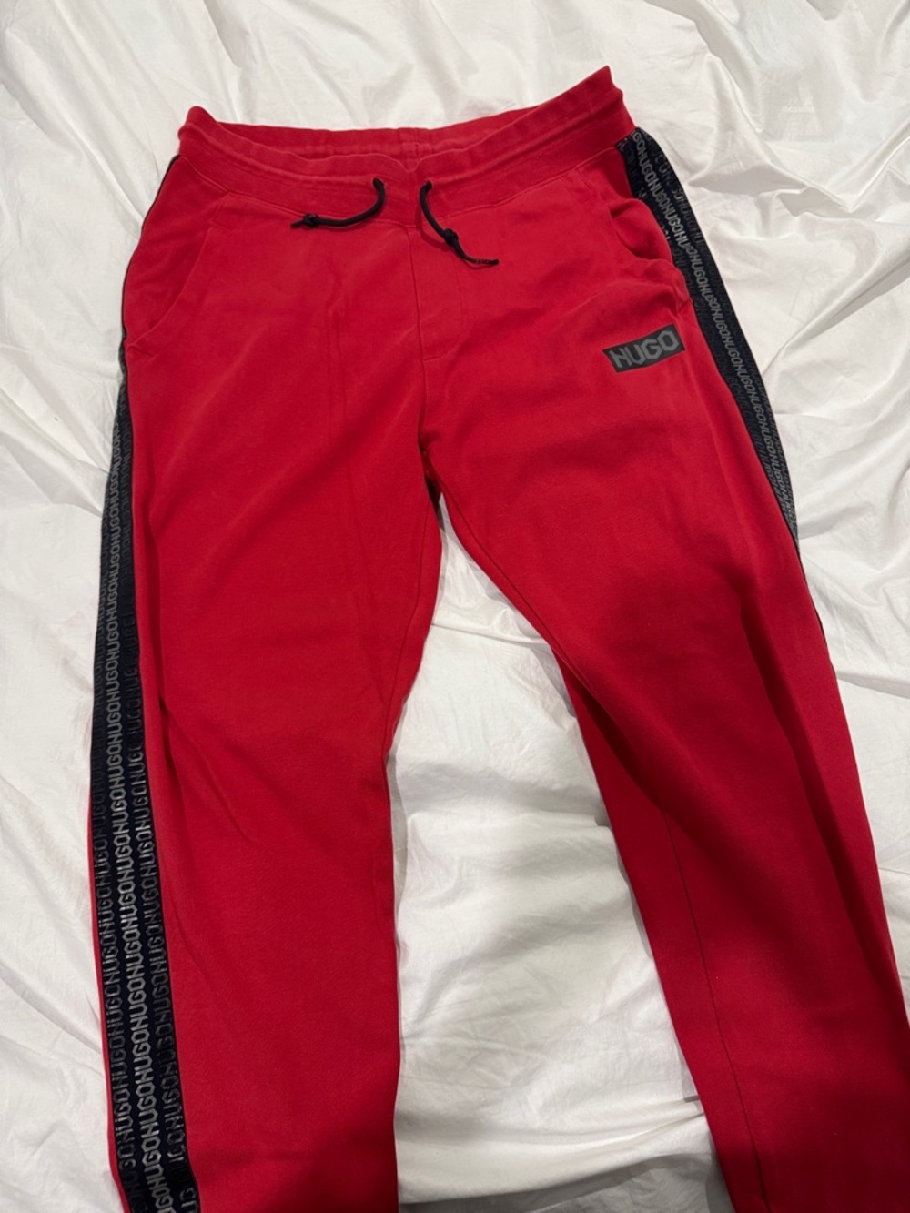 HUGO Red Men's Pants with Black Side Stripes